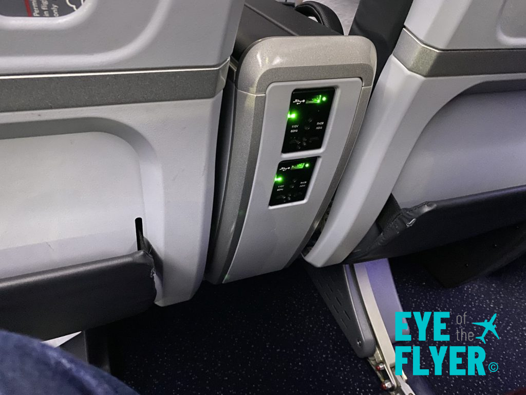 110V power outlet and USB plug for each passenger in Delta Premium Select.