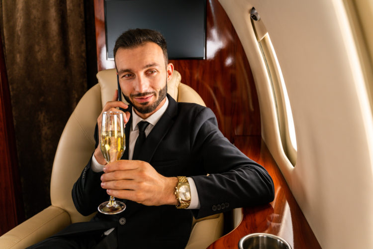 Man sitting in a first class or a private jet