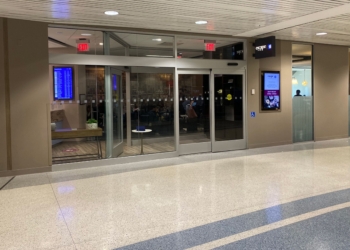 a glass doors in a building
