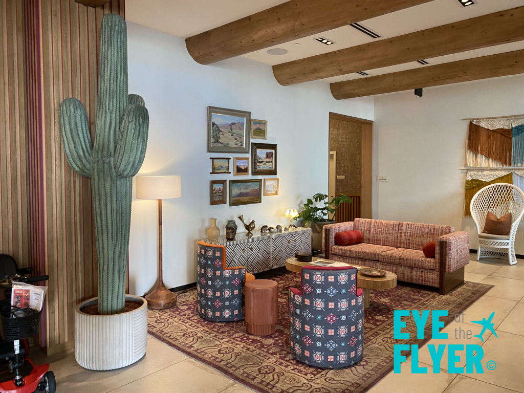 a room with a cactus plant and a couch