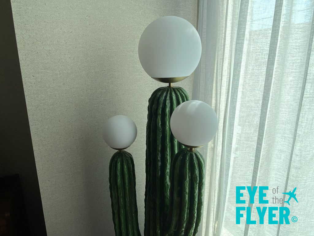 a cactus lamp with two globes