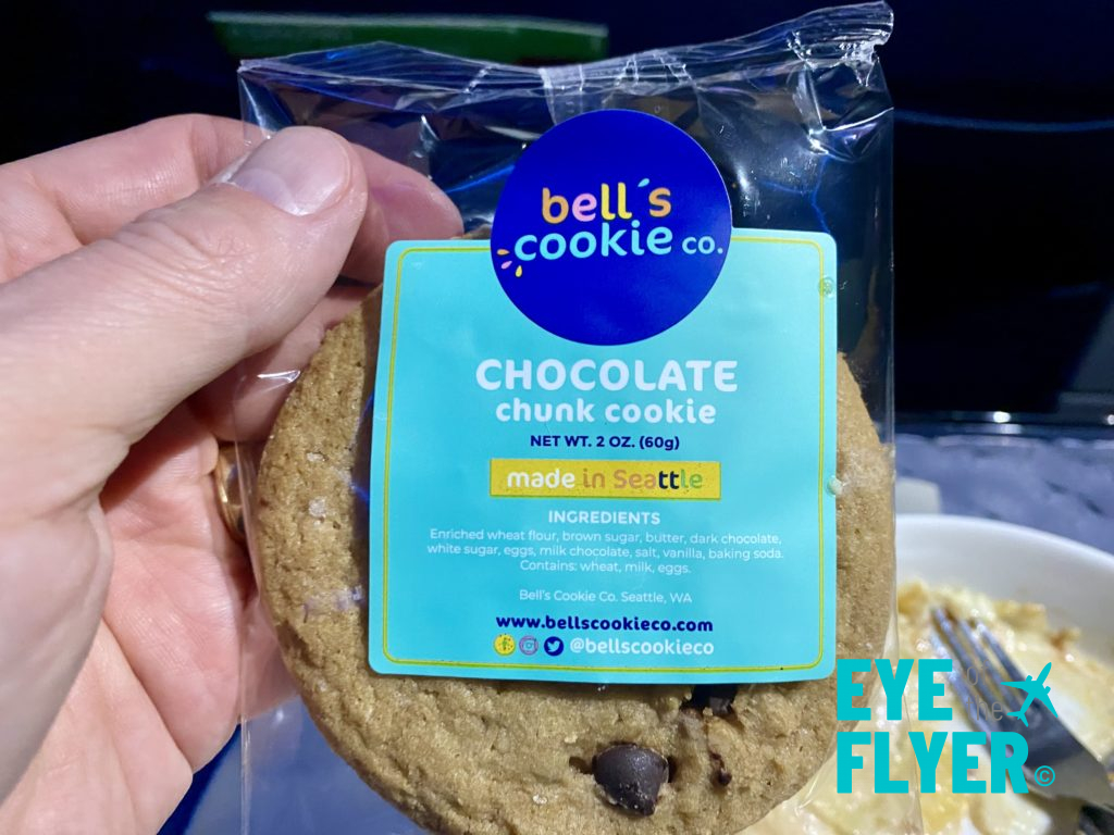 Bell's Cookie Co chocolate chip cookie on a Delta Air Lines flight.