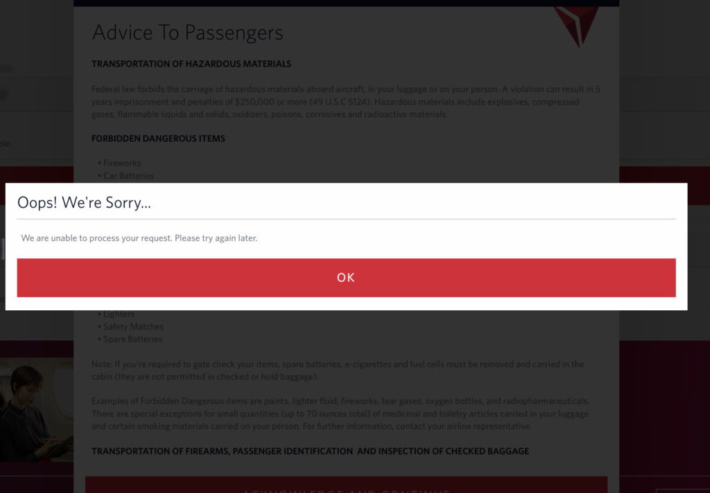 Unable to check in on the Fly Delta app