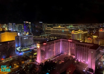 Caesars Entertainment and MGM Resorts properties are seen from the top of the High Roller in Paradise, Nevada, home to the famous Las Vegas Strip.