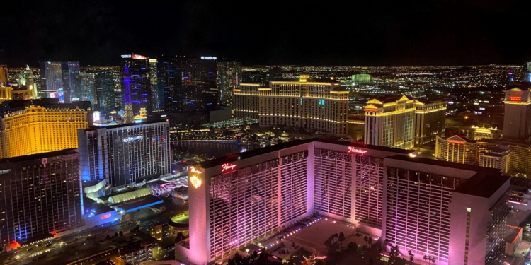 Caesars Entertainment and MGM Resorts properties are seen from the top of the High Roller in Paradise, Nevada, home to the famous Las Vegas Strip.