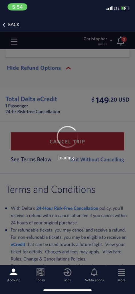 Canceling a Delta Pay With Miles trip and charging it to an Amex Business Platinum card to earn back the $200 airline incidental credit.