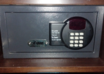a black safe with a digital screen