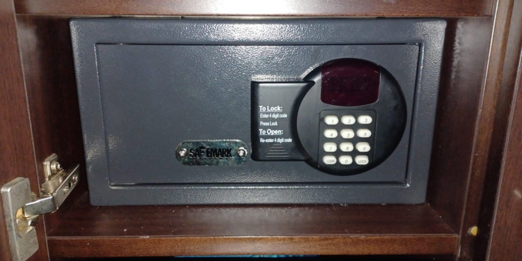 a black safe with a digital screen