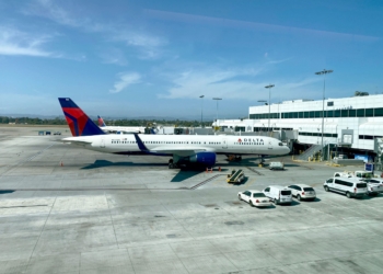 A Delta Air Lines 757, tail number N545US, is seen at Los Angeles International Airport (LAX) in California.