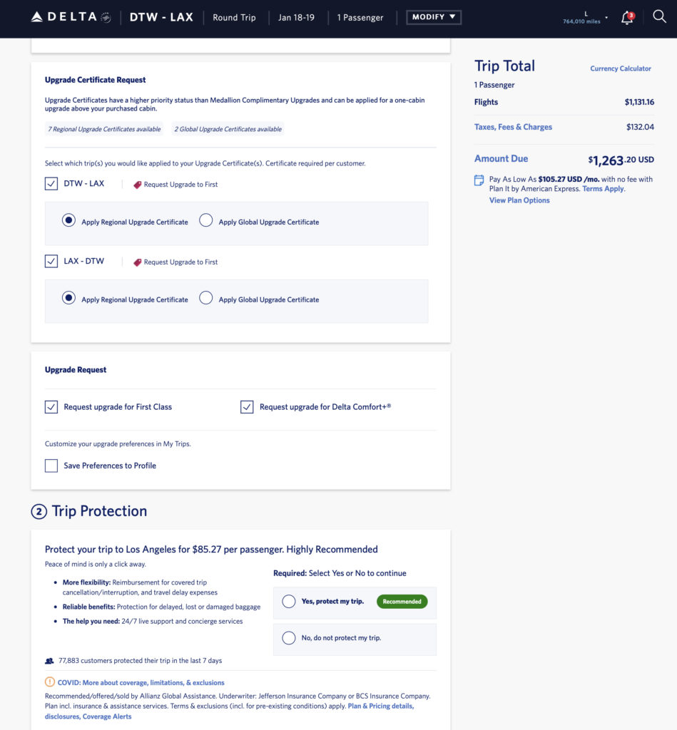 Delta Air Lines now allows Medallion status holders to manually redeem their Choice Benefits Upgrade Certificates online!