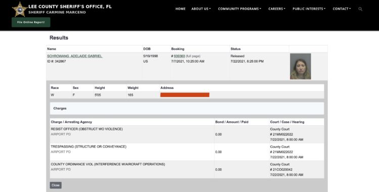 Screenshot courtesy of Lee County Sheriff's Office in Flordia