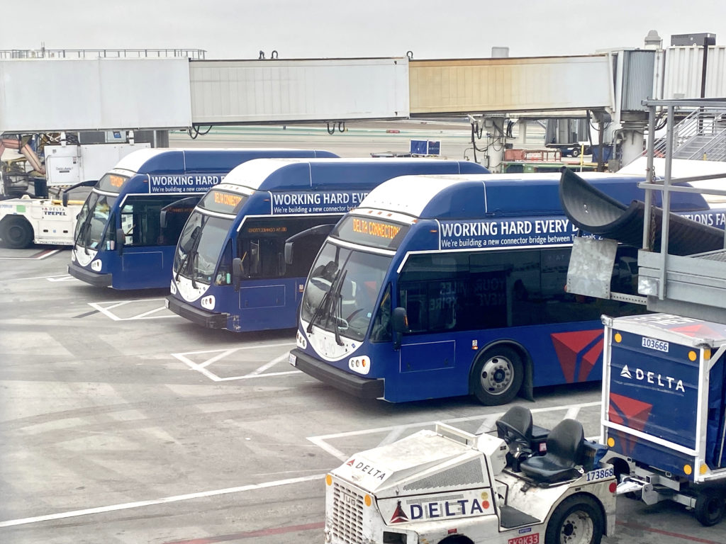 Delta Air Lines shuttle buses at Los Angeles International Airport (LAX).