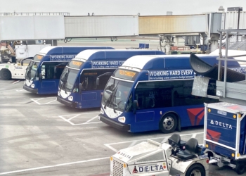 Delta Air Lines shuttle buses at Los Angeles International Airport (LAX).