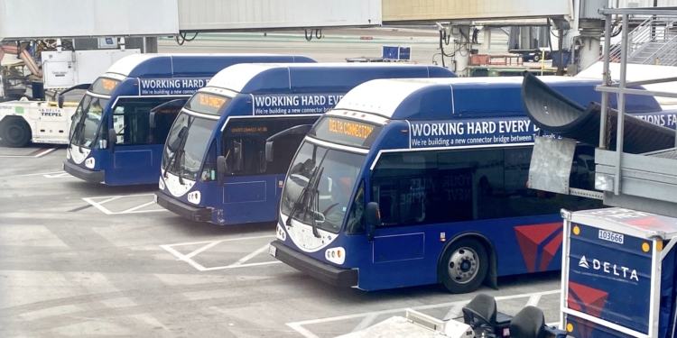 Delta Air Lines shuttle buses at Los Angeles International Airport (LAX).