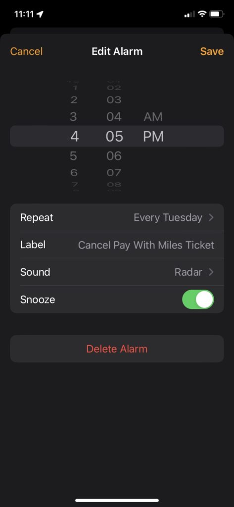 Set an alarm so you remember to cancel your Delta Pay With Miles ticket.