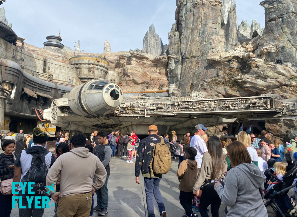 The Millennium Falcon inside Star Wars Land at Disneyland.