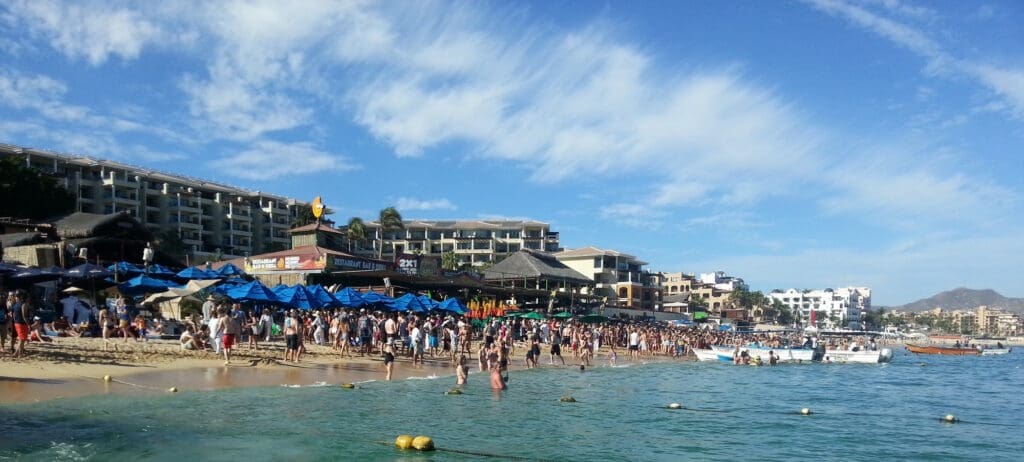 a crowd of people at a beach