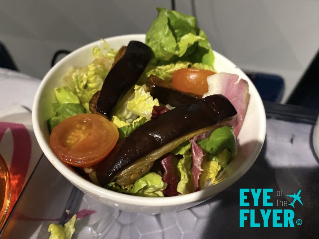 Delta Air Lines Cold Eggplant Salad in First Class.
