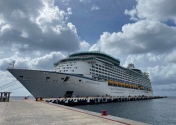 a cruise ship docked at a dock