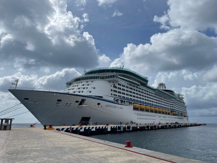 a cruise ship docked at a dock