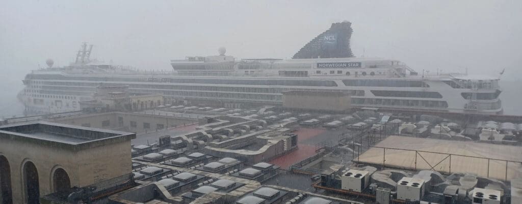 a large ship in a harbor