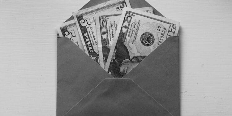 a envelope with money in it