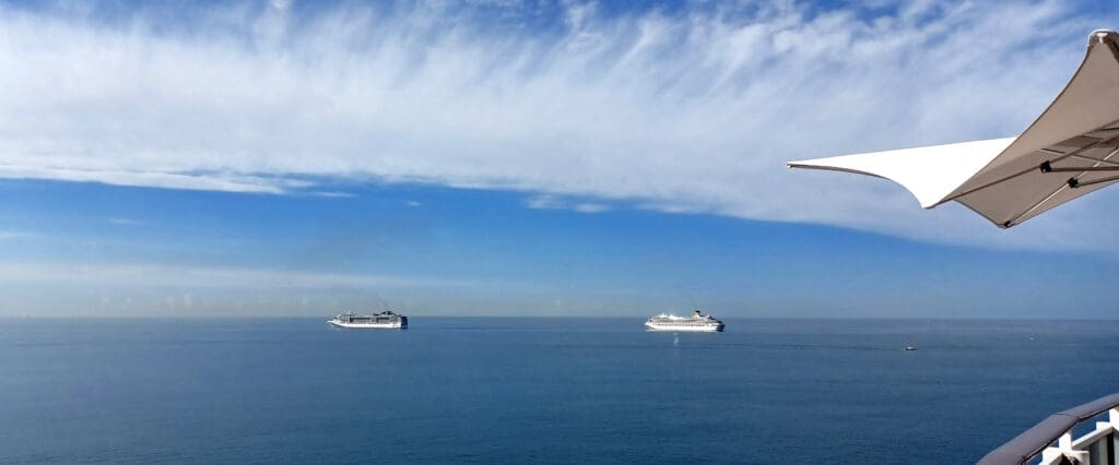 a group of ships in the ocean