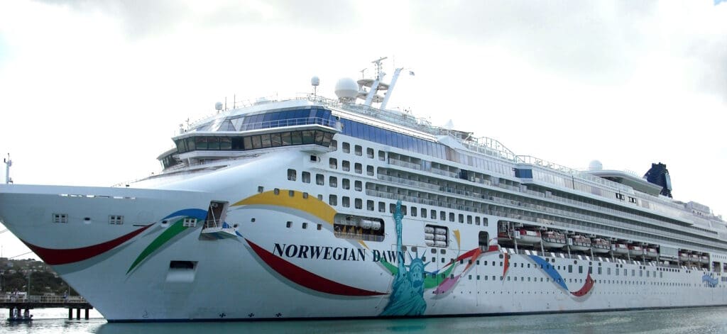 a cruise ship docked in the water