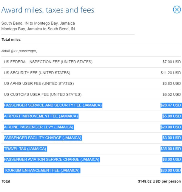 taxes to jamaica on a free award ticket Eye of the Flyer