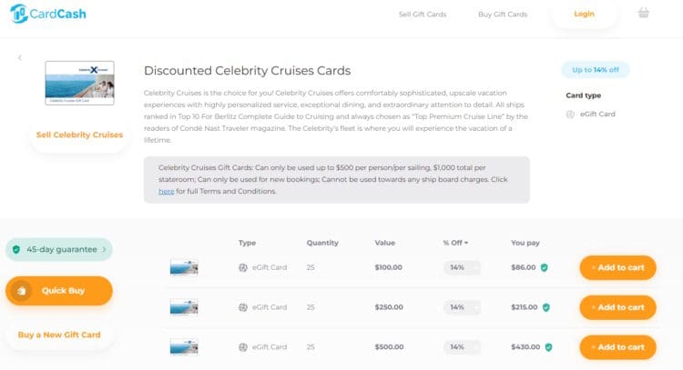 Discount Your Cruise With Carnival, Celebrity, Princess, Holland American & Royal Caribbean Gift Cards up to 14% Off!