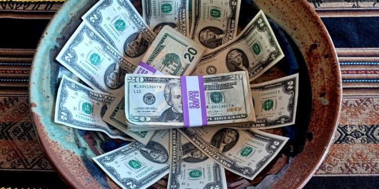 a bowl of money in it