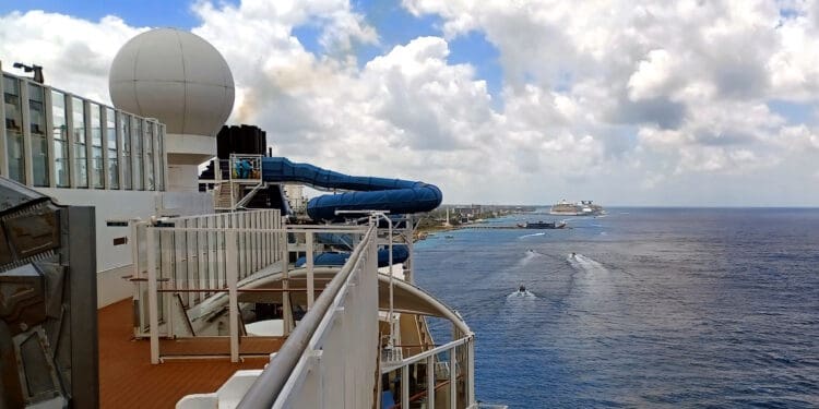 a water slide on a ship