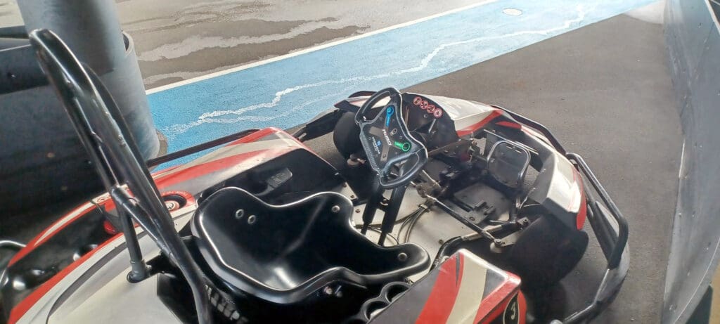 the cockpit of a go kart