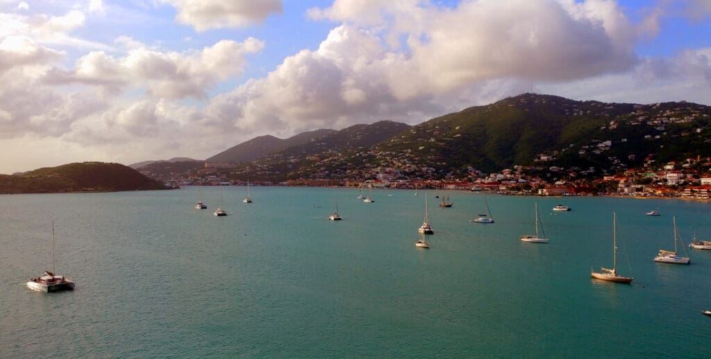 a group of boats in a body of water