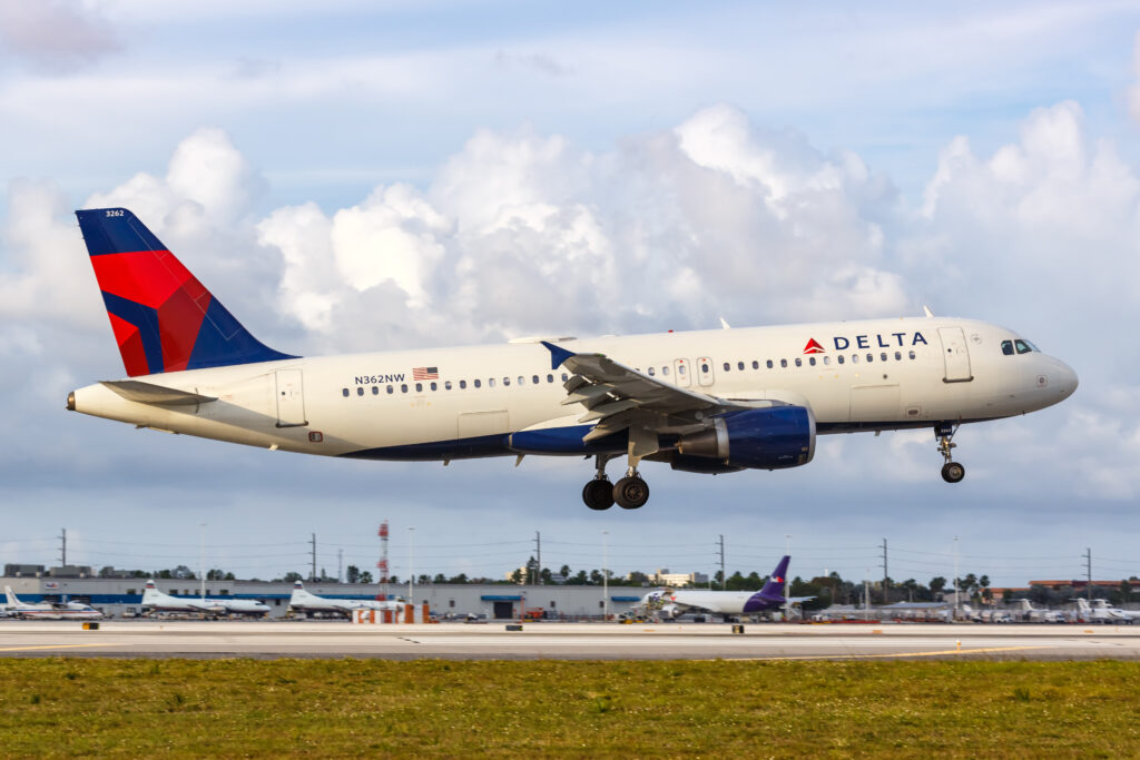Miami, Florida - April 6, 2019: Delta Air Lines Airbus A320 airplane at Miami airport (MIA) in Florida. Airbus is a European aircraft manufacturer based in Toulouse, France. (©iStock.com/Boarding1Now)