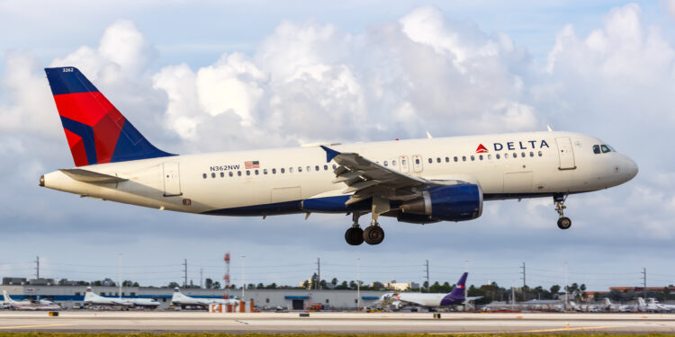 Miami, Florida - April 6, 2019: Delta Air Lines Airbus A320 airplane at Miami airport (MIA) in Florida. Airbus is a European aircraft manufacturer based in Toulouse, France. (©iStock.com/Boarding1Now)