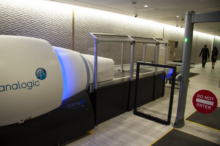 TSA checkpoint in the LAX Delta One check-in lounge