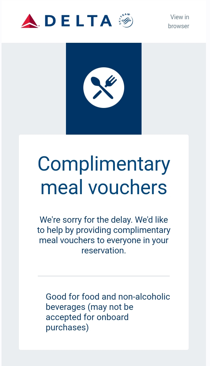 delta delay food voucher mastercard email Eye of the Flyer