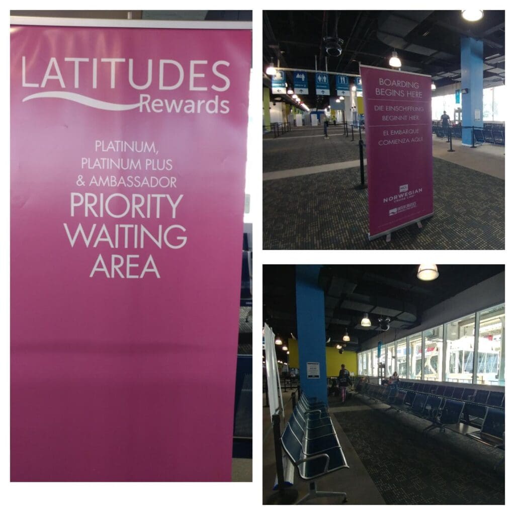 a pink sign in a airport