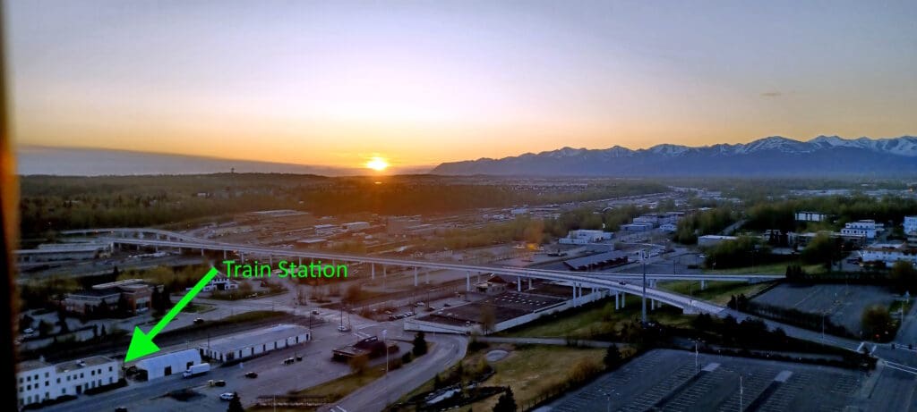 a sunset over a city