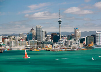 Sunny clear Skyline of Auckland, New Zealand