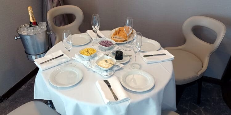 a table with plates and food on it