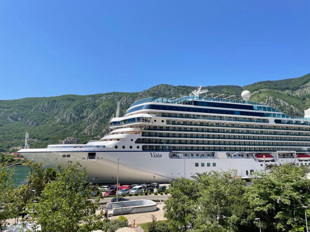 a large cruise ship in a harbor