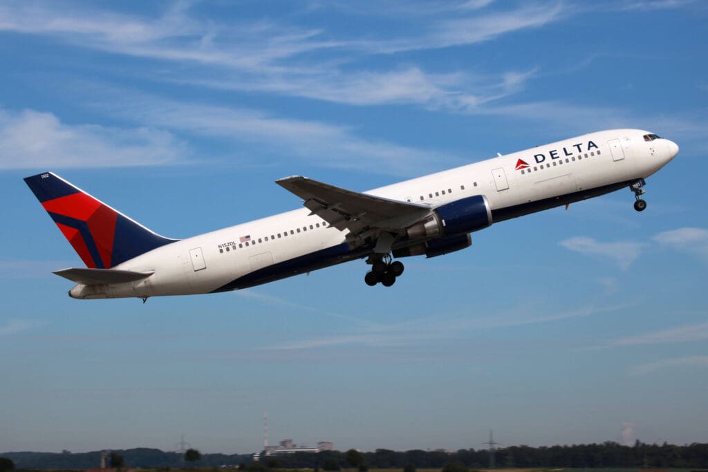 "Stuttgart airport, Germany - August 20, 2011: A Delta Air Lines Boeing 767-300(ER) is taking off to Atlanta. Delta Air Lines is the world's largest airline with some 716 planes and 111 million passengers in 2010. The airline's main hub is at Hartsfield-Jackson Atlanta International Airport. There's a daily flight connection from Stuttgart to Atlanta."