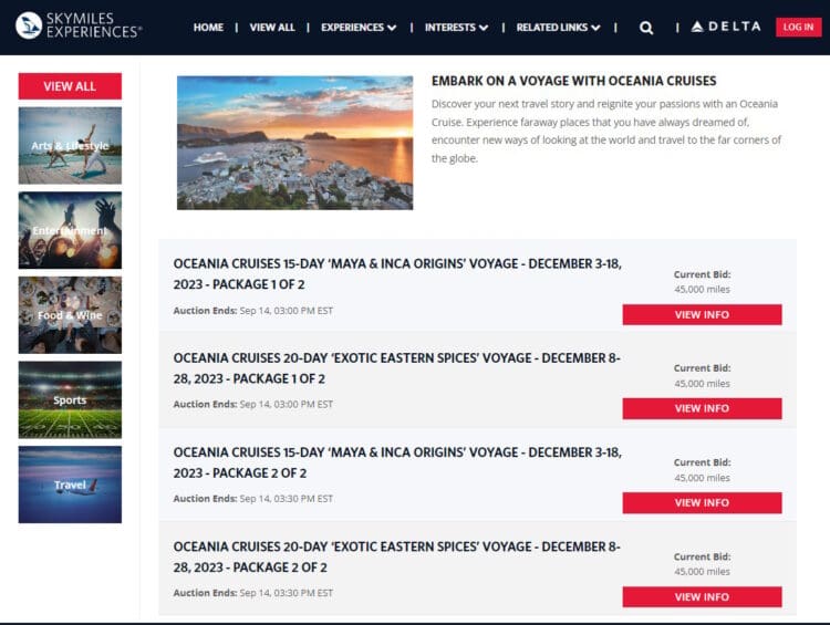 Possible Amazing Value With Delta SkyMiles for 15 & 20 Day Oceania Cruise Auctions