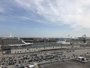 a large cruise ship in a port