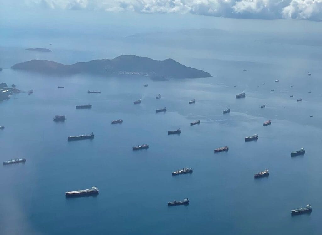 a group of ships in the water