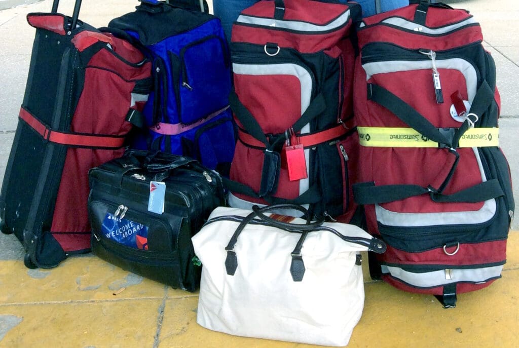 a group of luggage bags