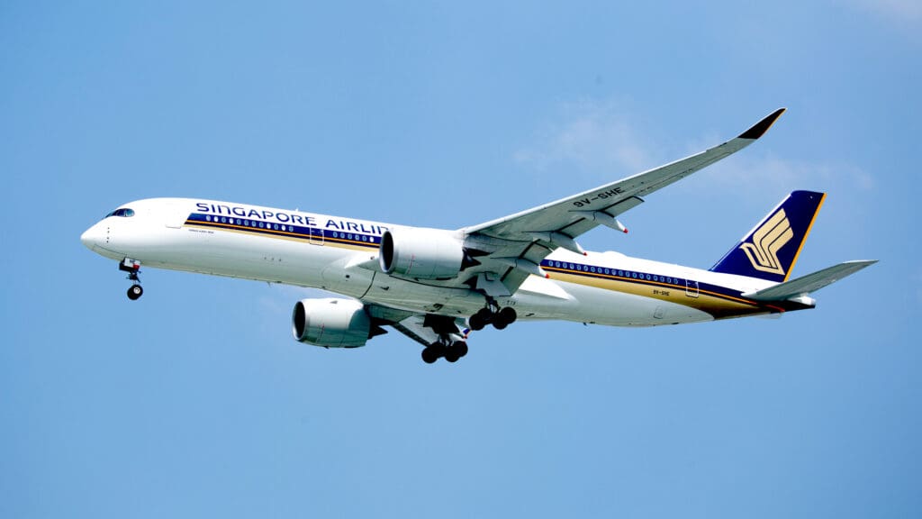 The aircraft of Singapore Airlines on the way to landing at Tan Son Nhat international Airport, Ho Chi Minh city, Viet Nam.