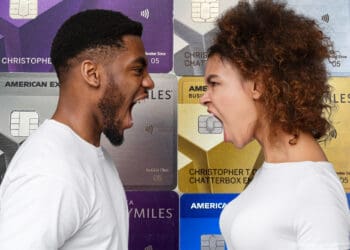 A family fights over an image of Delta American Express Cards.